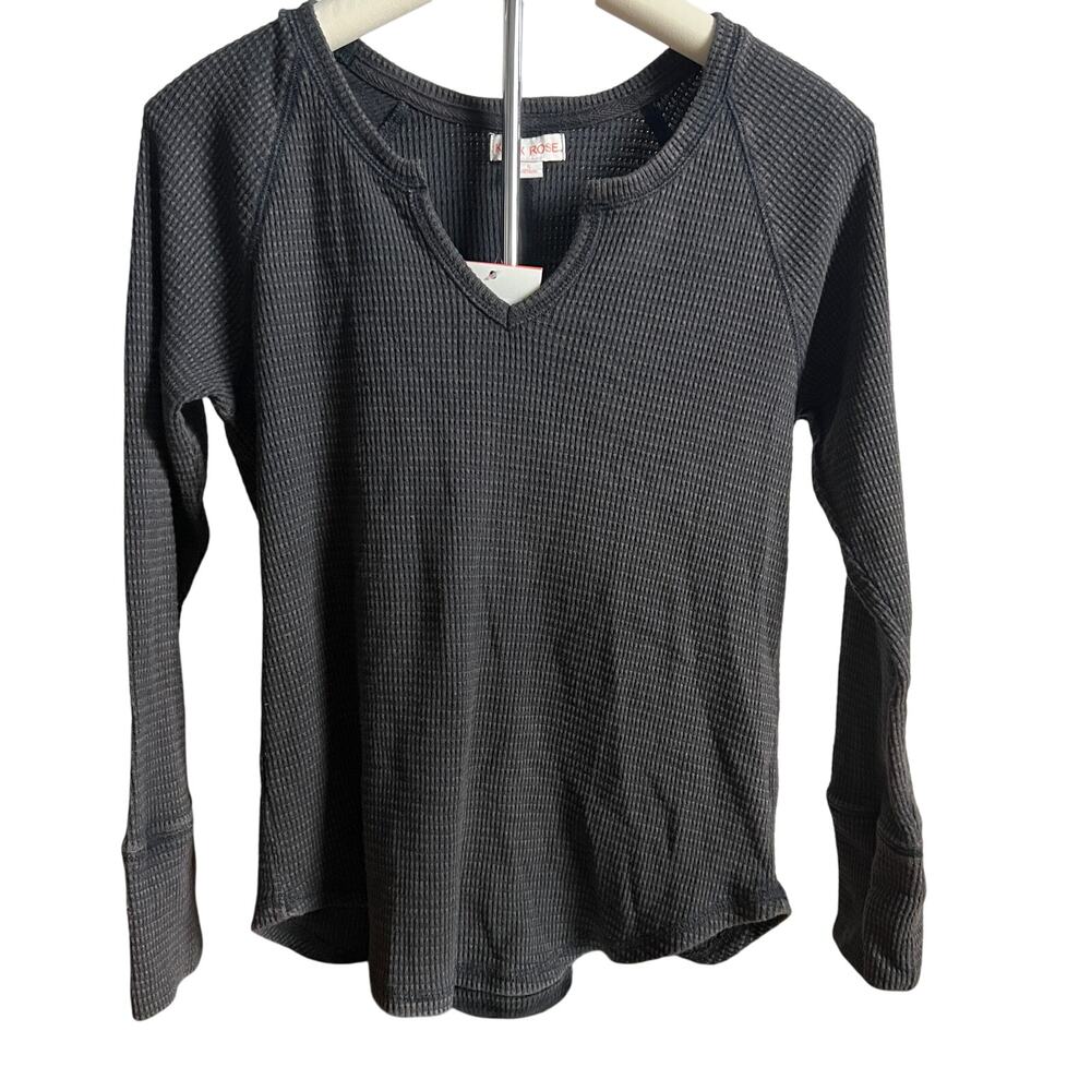Knox Rose Women's Black Long Sleeve Notch Neck Thermal Top - Size Small - NWT